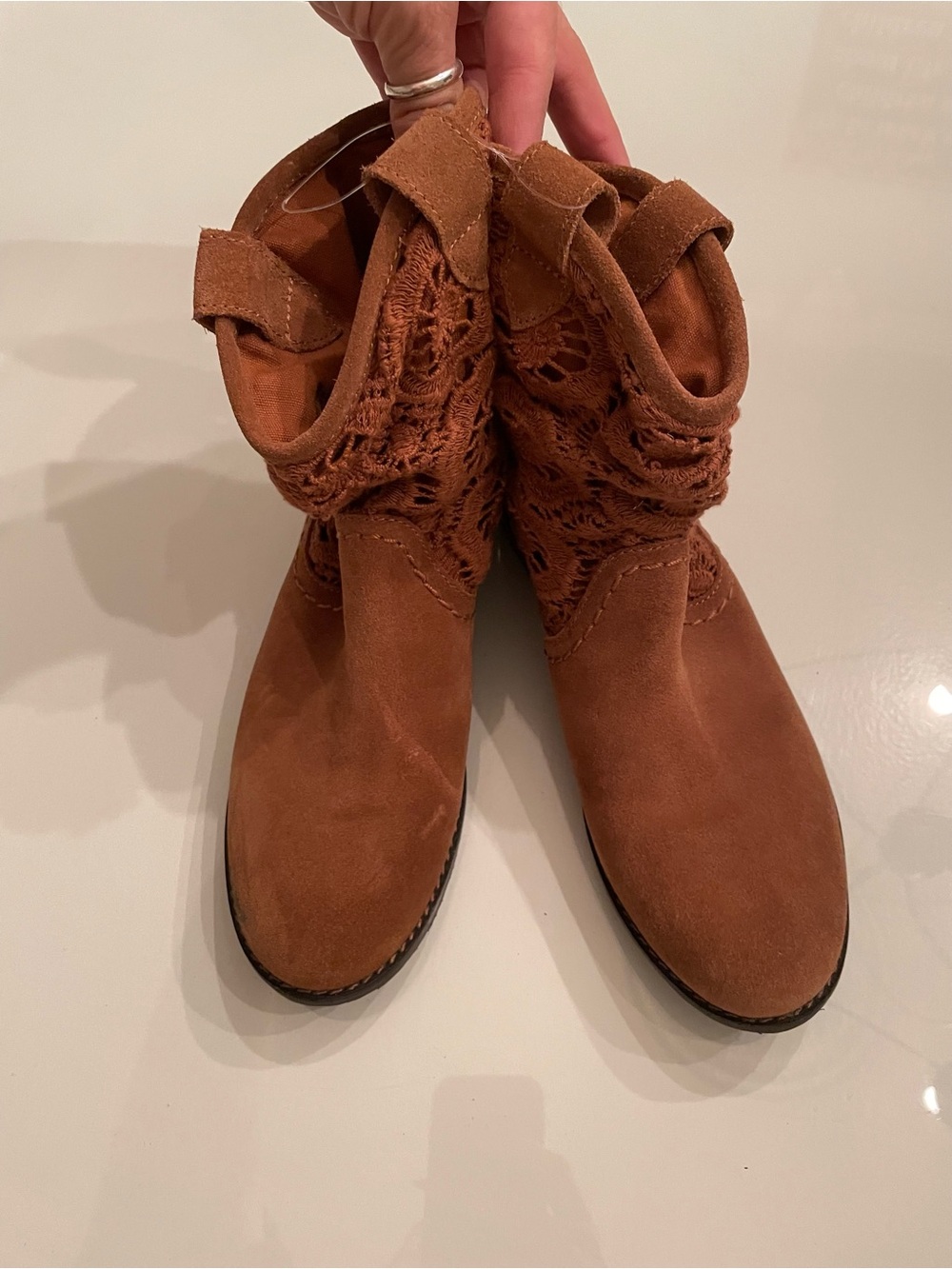 The Sak Brown Suede Crochet Ankle Booties